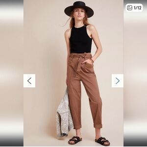 Anthropologie Ellie High Waisted Belted Brown Utility Pants Sz 10